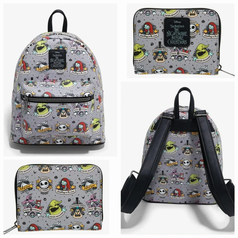 NEW! Loungefly Nightmare Before Christmas Tattoo Art AOP Backpack & Wallet SET!